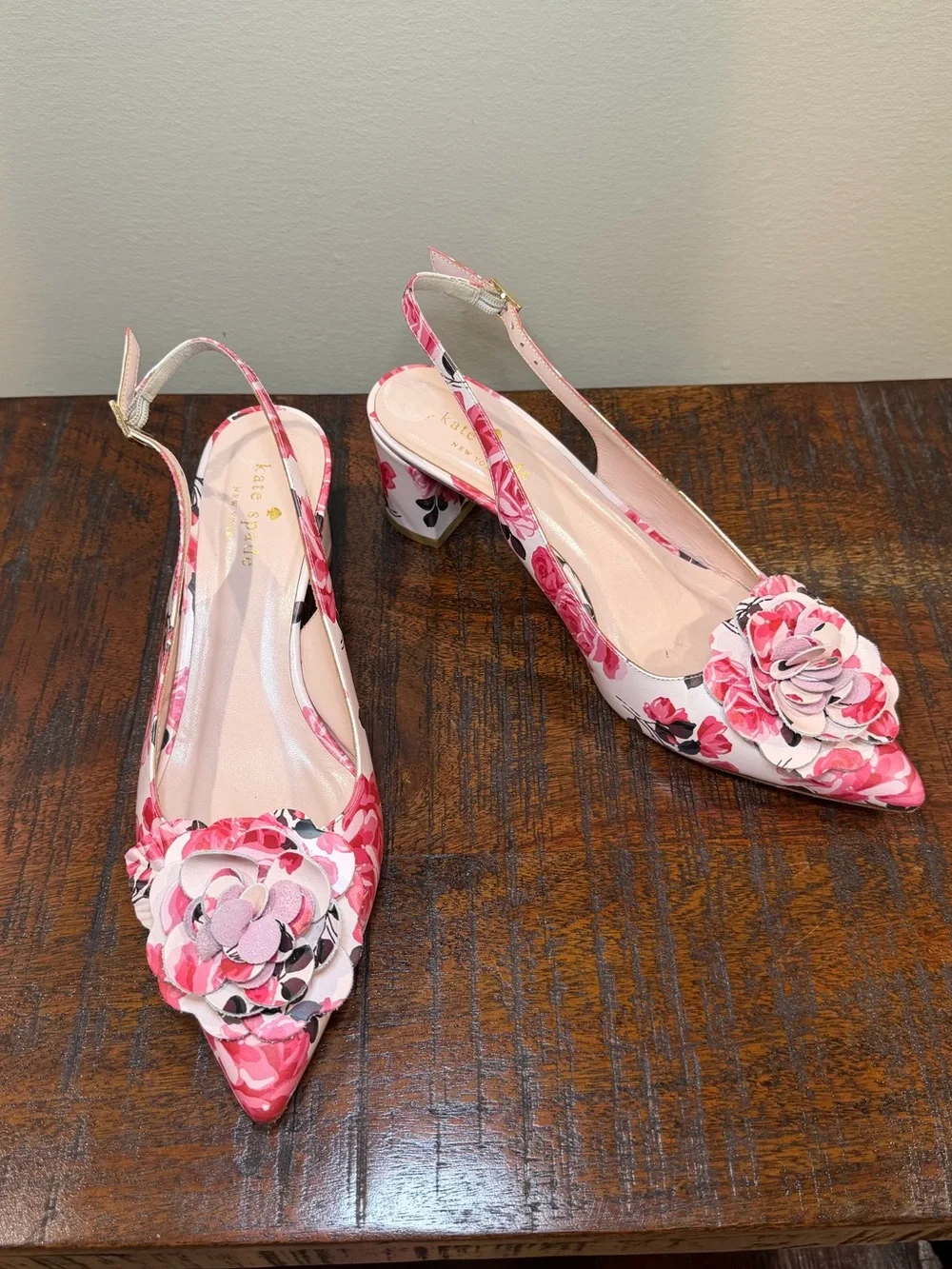 Kate Spade Pink Floral Slingback Heels